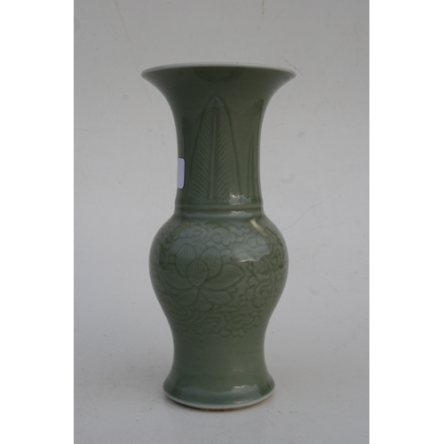 500 - An 18th century Chinese celadon glazed vase with sgraffito decoration, with a Chait Galleries, New Y... 