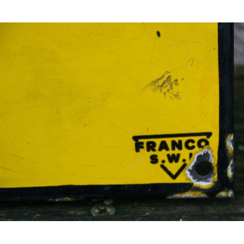 587 - An AA enamel information sign by Franco S W 1 NO RACE AT AINTREE, 60 by 45cms (24 by 17.5ins).