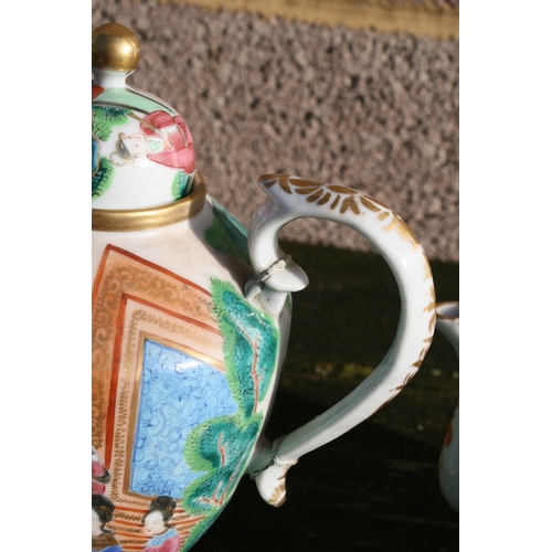 527 - A group of Chinese famille rose Canton Export teapots to include miniature examples, the largest 20c... 