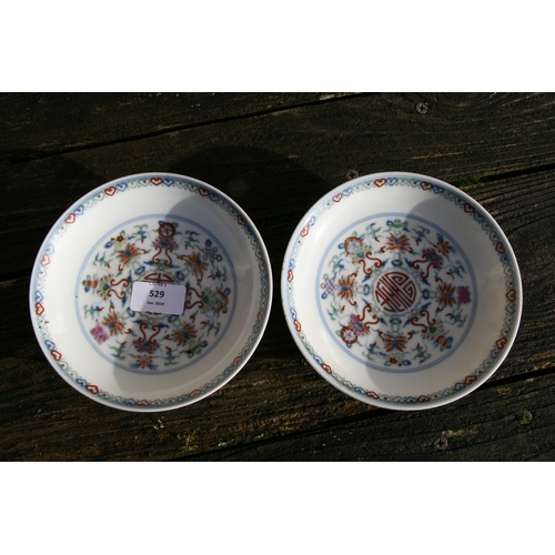 529 - A pair of Chinese shallow dishes decorated with foliate scrolls, blue seal mark to the underside, 16... 