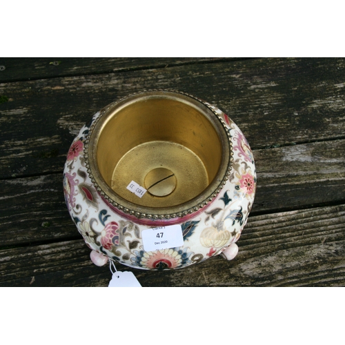 47 - A Zsolnay Pecs oil lamp base, model no. 1570, 15cms (6ins) high.