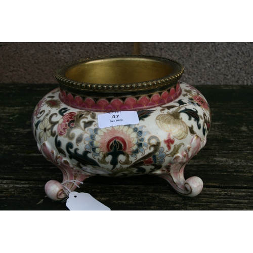 47 - A Zsolnay Pecs oil lamp base, model no. 1570, 15cms (6ins) high.