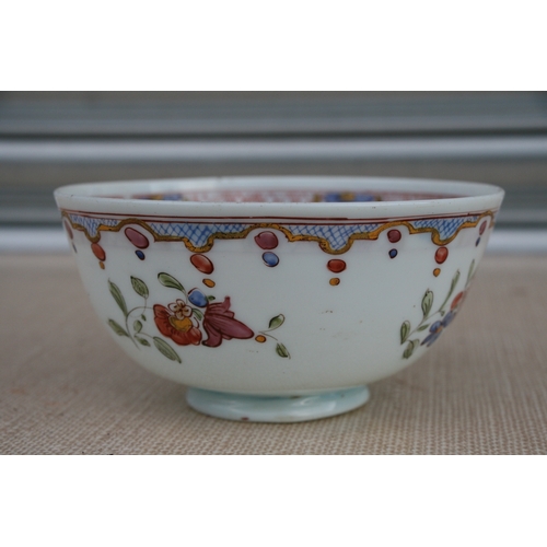 32 - An 18th century enamelled milk glass slop bowl with Chinese style decoration, possibly Bristol, 18cm... 