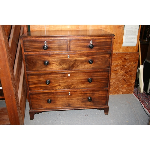 741 - A 19th century mahogany chest of two short and three long graduated drawers, on bracket feet, 98cms ... 