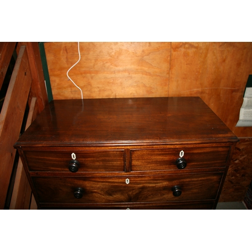 741 - A 19th century mahogany chest of two short and three long graduated drawers, on bracket feet, 98cms ... 