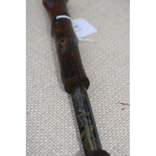 279 - A knotted wood (possibly Blackthorn) sword stick with tapering tapering steel blade. 85cm ( 33.5 ins... 