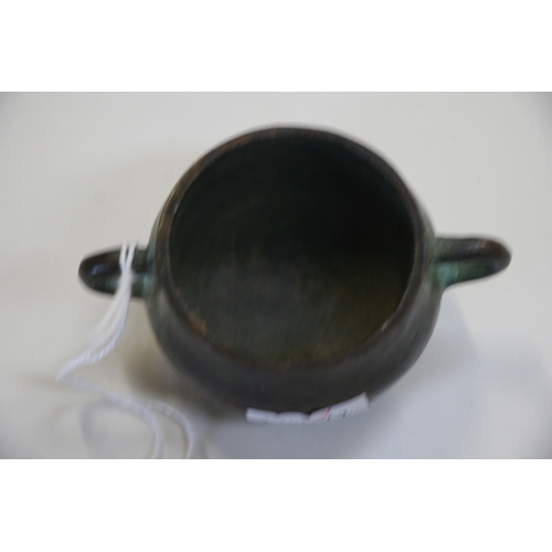 416 - A late 19th century Chinese miniature bronze censer with four character mark to base, 7.7cms (3ins) ... 