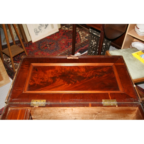 775 - A 19th century pine cabinet makers trunk with mahogany veneered fitted interior, 97cms (38ins) wide.