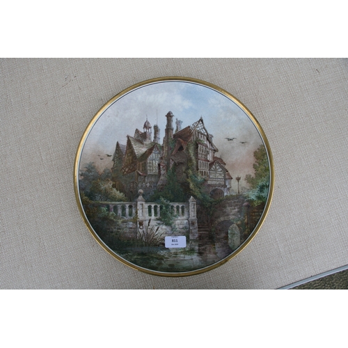 811 - A Victorian Burslem Pottery charger decorated with a manor house scene with poem to verso 37cms (14.... 