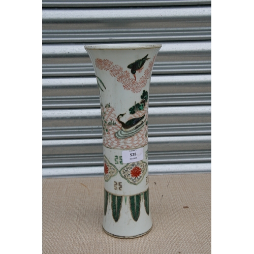 528 - A Chinese famille rose vase of slender flared form decorated with birds and flowers, 32cms 912.5ins)... 