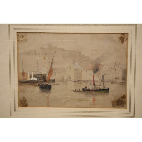 720 - Late 19th / early 20th century school - Steamship in a Harbour - initialled lower right, watercolour... 