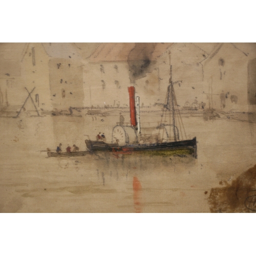 720 - Late 19th / early 20th century school - Steamship in a Harbour - initialled lower right, watercolour... 