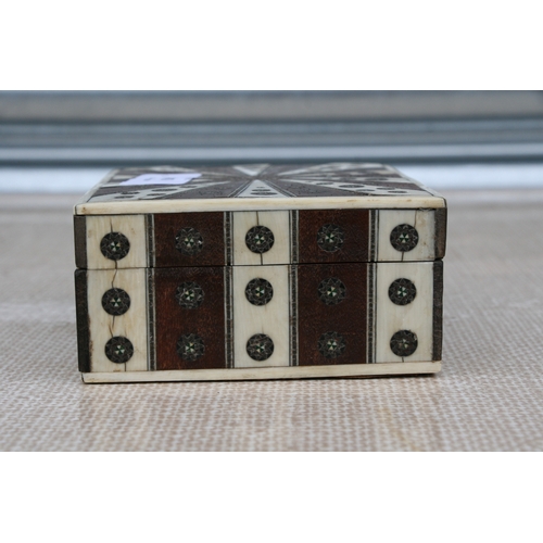 440 - A late 19th century Anglo Indian sandalwood and ivory box with micro mosaic sadeli roundels, Bombay ... 