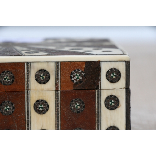 440 - A late 19th century Anglo Indian sandalwood and ivory box with micro mosaic sadeli roundels, Bombay ... 