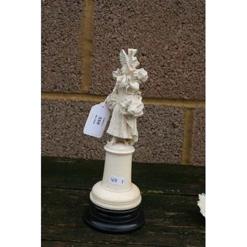 559 - A 19th century Dieppe ivory figure in the form of a young lady holding a parasol, overall 23cms (9in... 