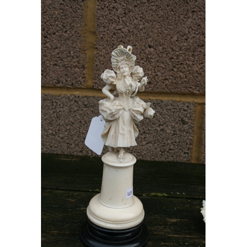 559 - A 19th century Dieppe ivory figure in the form of a young lady holding a parasol, overall 23cms (9in... 