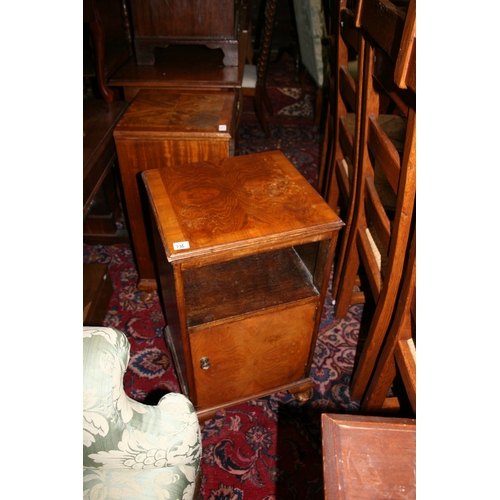 756 - A pair of figured walnut bedside cabinets, 40cms (16ins) wide.