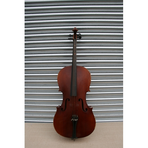 891 - A cello with one-piece back, in a soft carry case, 122cms (48ins) high; together with another simila... 