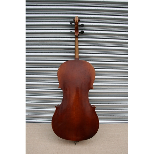 891 - A cello with one-piece back, in a soft carry case, 122cms (48ins) high; together with another simila... 