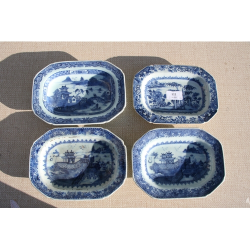 522 - A group of Chinese blue & white shallow dishes of elongated octagonal form, 19cm (7.5ins) wide (4).