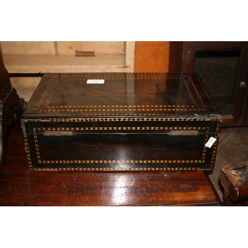 573 - A 19th century Anglo-Indian ebony workbox with fitted interior, 37cms (14.5ins) wide.