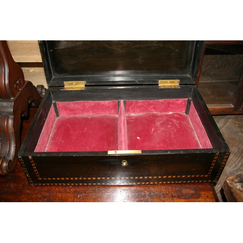 573 - A 19th century Anglo-Indian ebony workbox with fitted interior, 37cms (14.5ins) wide.