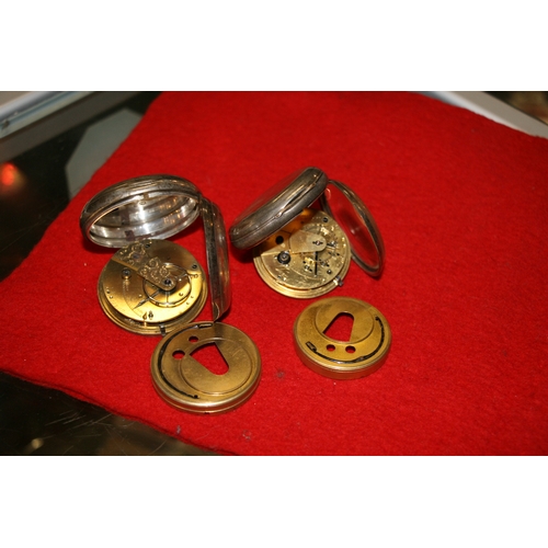 119 - Two silver cased open faced pocket watches, both with white enamel dial, Roman numerals and subsidia... 