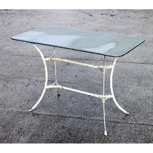 11 - A painted white metal garden table with rectangular zinc top, 110cms (43ins) wide.