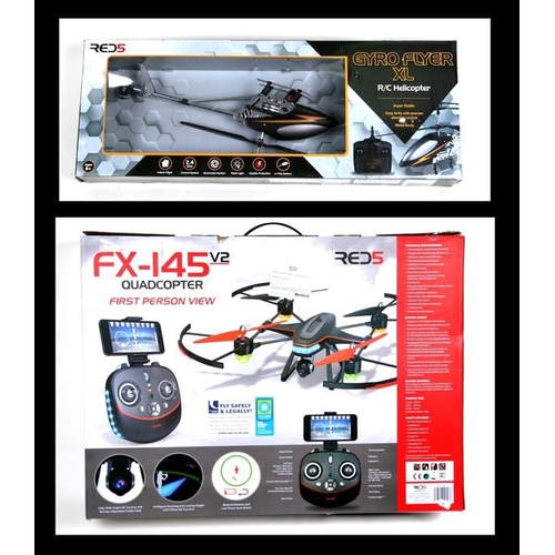 136 - A RED5 fx-145 V2 Quadcopter Drone; together with a RED5 Gyro Flier XL R/C Helicopter, both boxed and... 