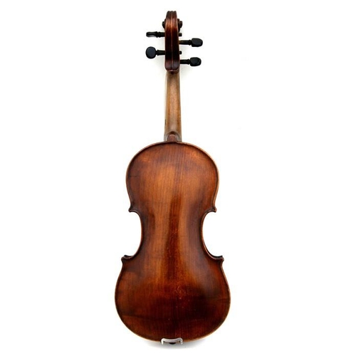 158 - A one piece back violin and bow in a coffin shaped case, 56cms (22ins) long.