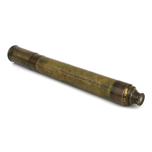 168 - A 19th century brass three-draw telescope, 100cms (39ins) fully drawn.