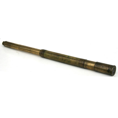 168 - A 19th century brass three-draw telescope, 100cms (39ins) fully drawn.