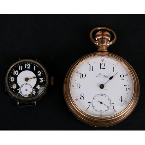 178 - A gold plated open faced pocket watch with Arabic numerals and subsidiary seconds dial; together wit... 