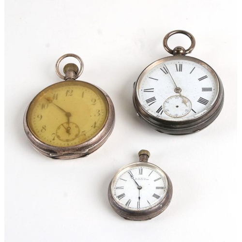 179 - Three silver open faced pocket watches, all for restoration (3).