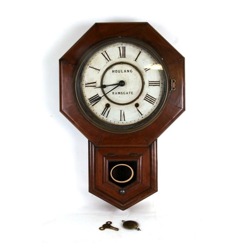 183 - A 19th century mahogany drop-dial wall clock, the circular dial with Roman numerals, signed 'Moulanc... 