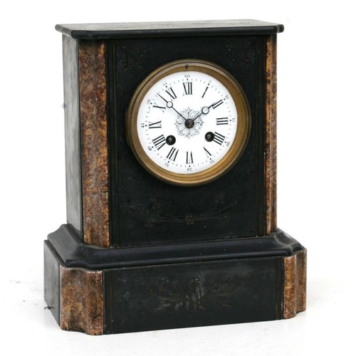 188 - A Victorian black slate mantle clock, the white enamel dial with Roman numerals, fitted with an 8-da... 