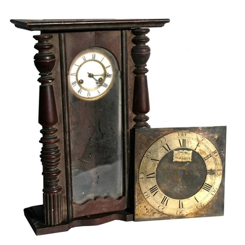 195 - A long case clock dial, signed 'John Goodwin, Wareham', 28cms (11ins) wide; and a wall clock, 36cms ... 