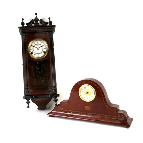 197 - A Vienna style wall clock in a mahogany and ebonised case, 56cms (22ins) high; together with an Edwa... 