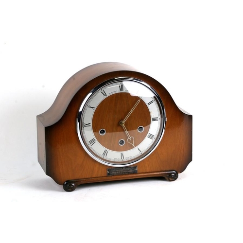 199 - An oak cased Westminster chime mantle clock with presentation plaque 'B R (British Rail) Western Reg... 