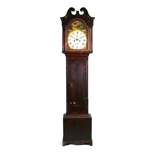 200 - A 19th century longcase clock, the arched painted 12inch dial with Roman numerals and subsidiary dia... 