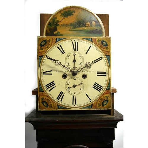 200 - A 19th century longcase clock, the arched painted 12inch dial with Roman numerals and subsidiary dia... 