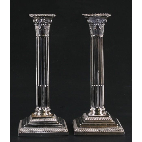 204 - A pair of Victorian silver Corinthian column candlesticks, loaded, Hawksworth Eyre & Co Ltd (188... 