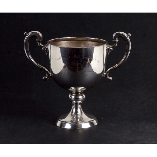 235 - A silver two-handled trophy cup with presentation inscription 'South Wilts Milk Recording Society, C... 