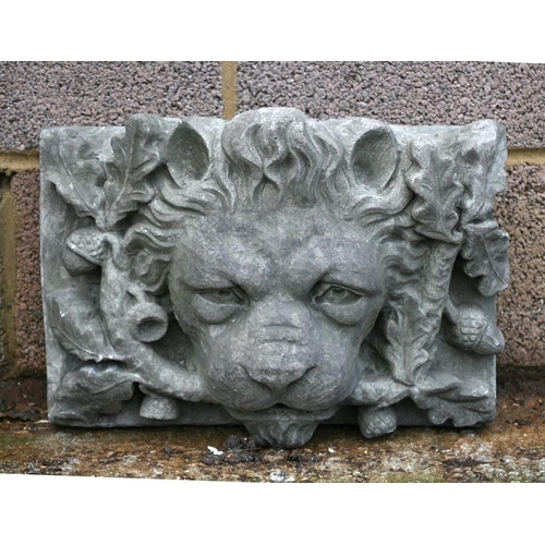 33 - A concrete lion fountain head, 44cms (17.25ins) wide.