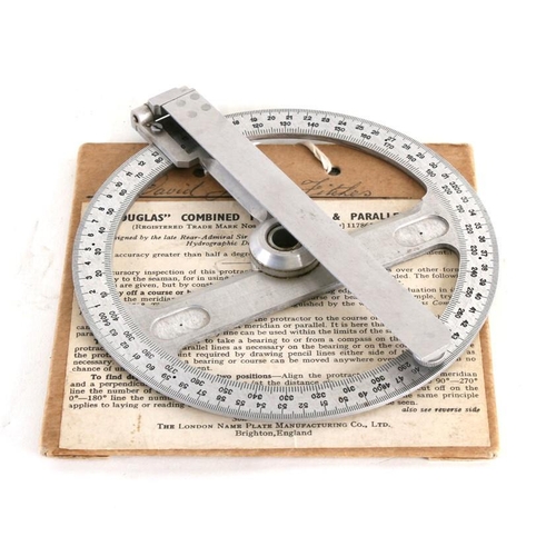 365 - A WW2 Third Reich Kriegsmarine 360 degree aluminium protractor with Nazi Eagle to fold out arm, diam... 
