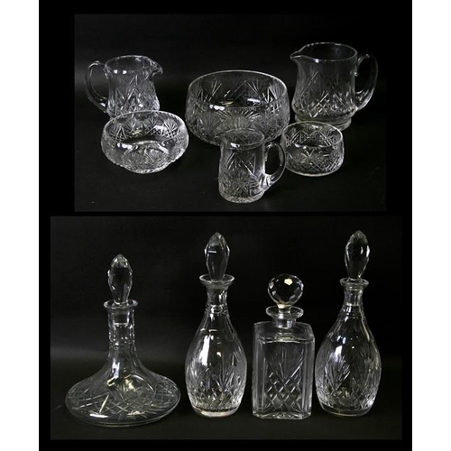 45 - A pair of Edinburgh Crystal Iona pattern cut glass decanters, 32cms (12.5ins) high; together with tw... 