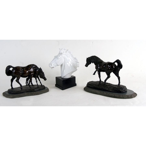 57 - A Meissen porcelain bust depicting a horse, designed by Erich Oehme, on an ebonised plinth, 22cms (8... 