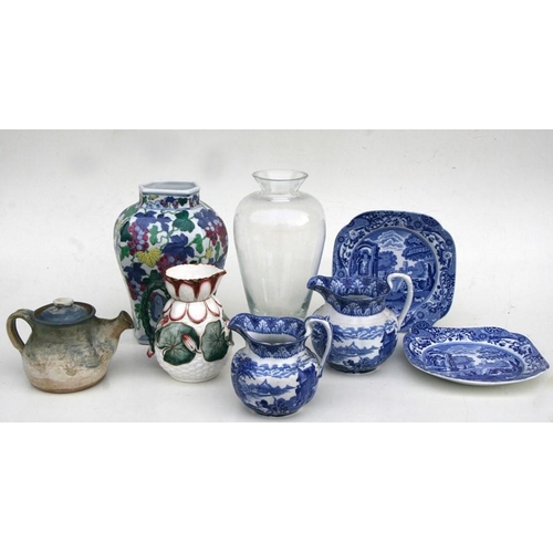 71 - A quantity of assorted ceramics and glass to include a blue & white meat plate and mid 20th cent... 