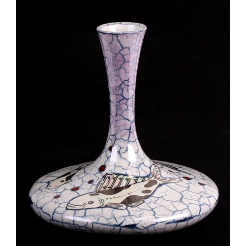 75 - A D Sherwin, colour trial Studio vase, titled Silver Fish, 23mcs (9ins) high.