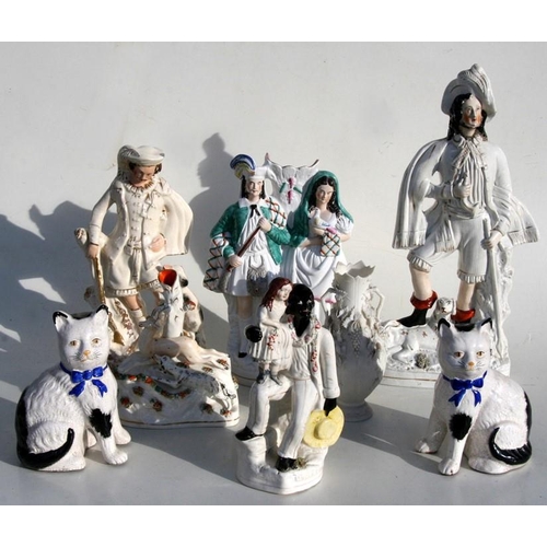 81 - A Staffordshire pottery figural group - Uncle Tom, Bonny Prince Charlie flat back figural group, and... 